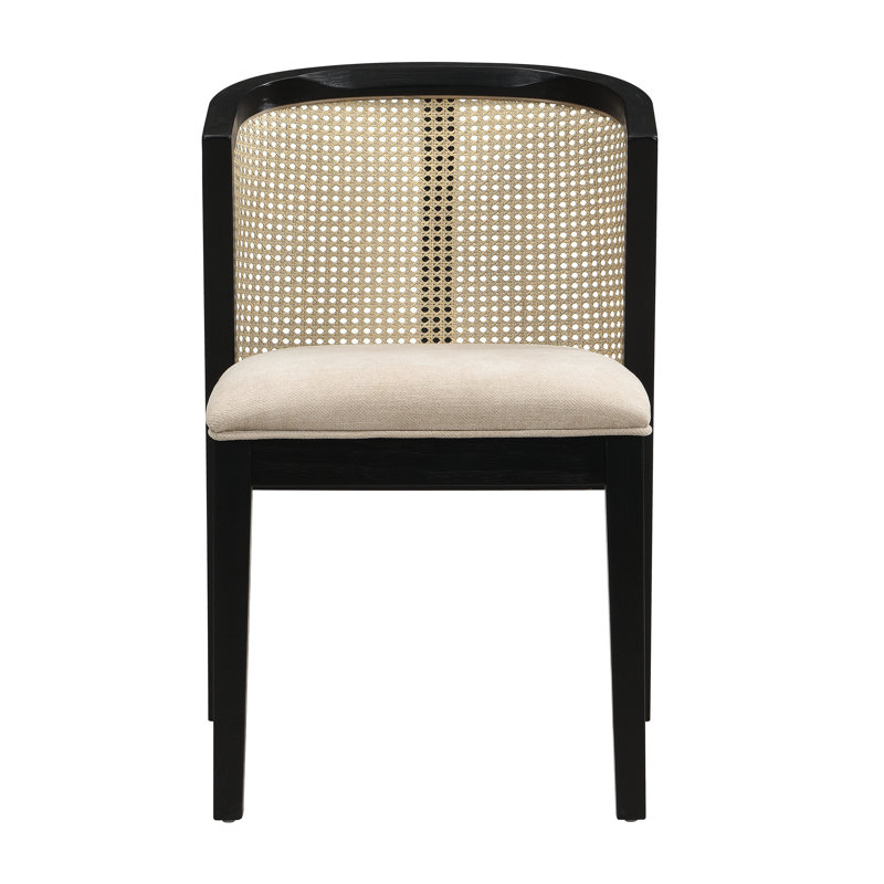 Chaise de salle à manger Cayli de style néoclassique moderne en rotin avec dossier incurvé et structure en hévéa massif, 6