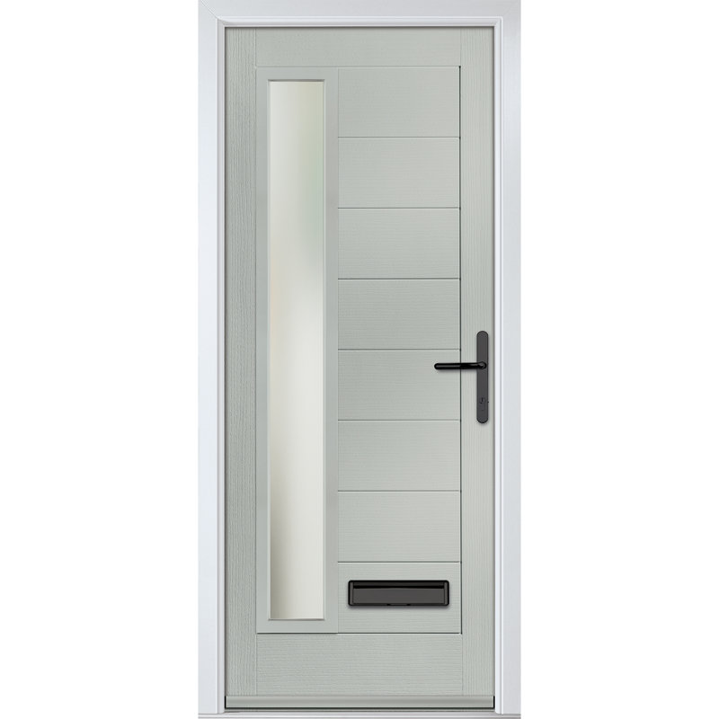 Crystal GRP Front door Monza Right Anthracite Grey 890mm x 2090mm Open in Right hand Stipolytte Glass, Left, Agate Grey