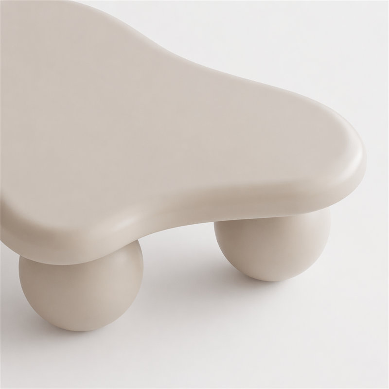 Table basse de 47 pouces en forme de nuage avec 3 pieds sphériques pour le salon, 13.78" H x 47.2" W x 31.5" D, Blanc, crème