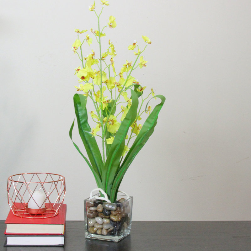 Orchidée artificielle verte et jaune 23,5 po