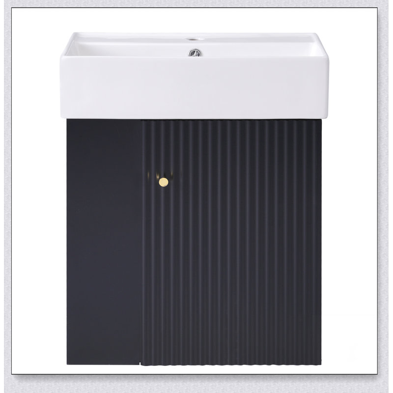 Meuble-lavabo flottant moderne de 21,6 po avec lavabo en céramique - parfait pour les petites salles de bain, rangement à gauche