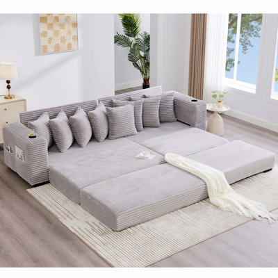 Canapé modulaire en forme de L, canapé modulaire avec porte-gobelets et poche latérale
