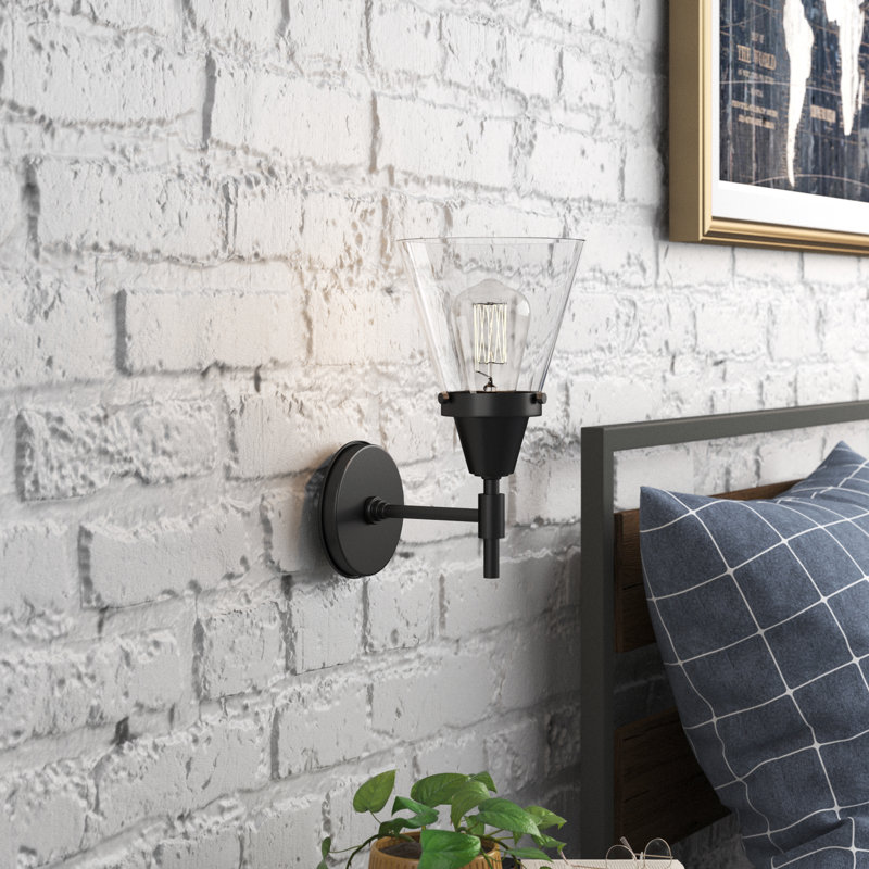 Gayle Steel Armed Sconce, Matte Black, Clear, Incandescent