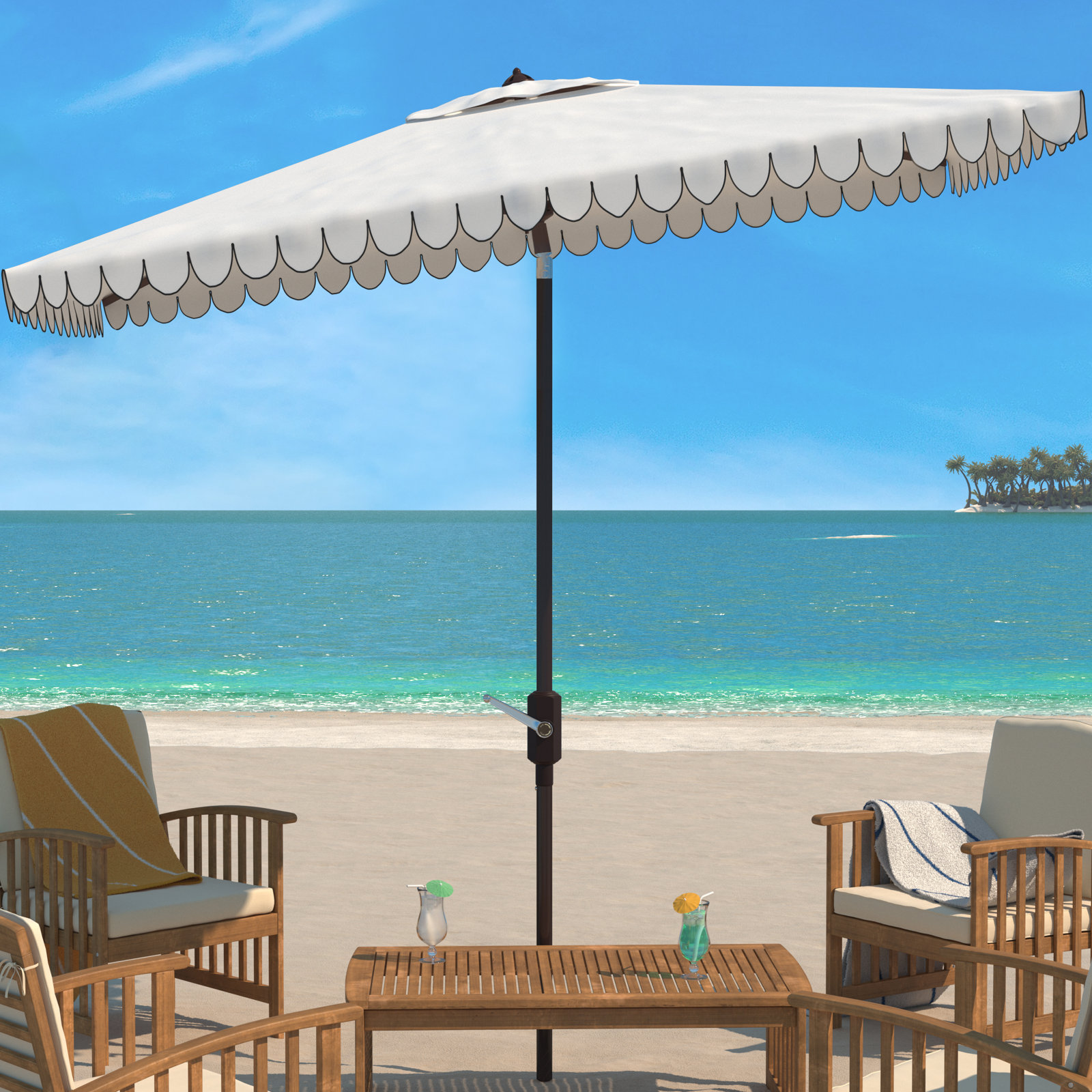 Teo 90'' Outdoor Umbrella, White/Black