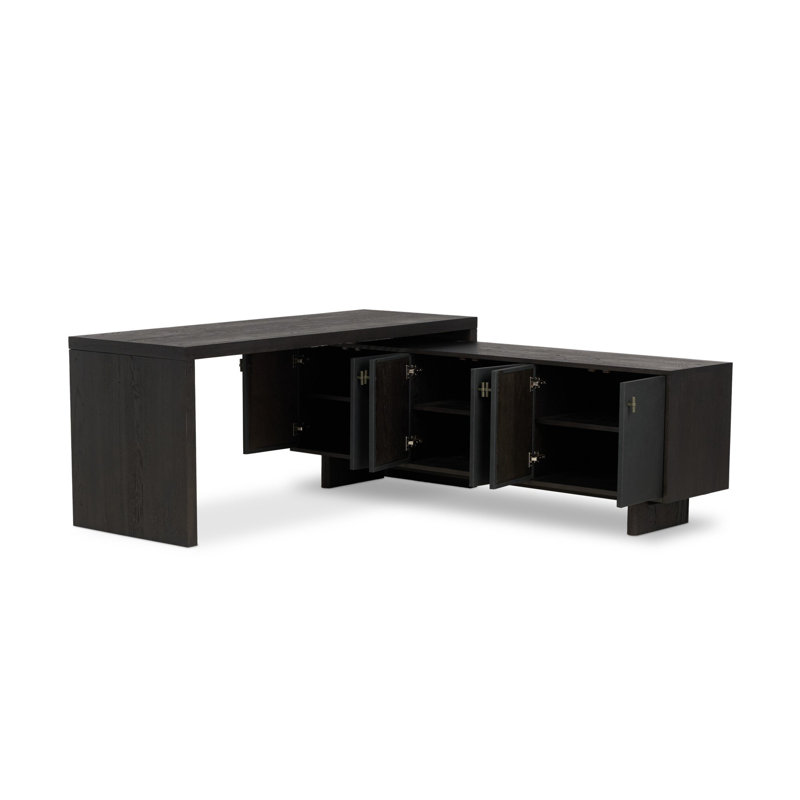 Posada L-Shaped Desk - Amber Oak Veneer, Worn Black Oak