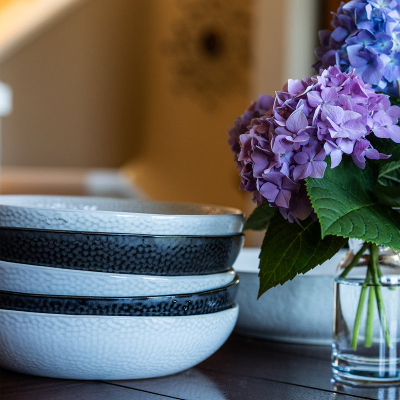 White Textured Ceramic Round Pasta and Salad Bowl Set