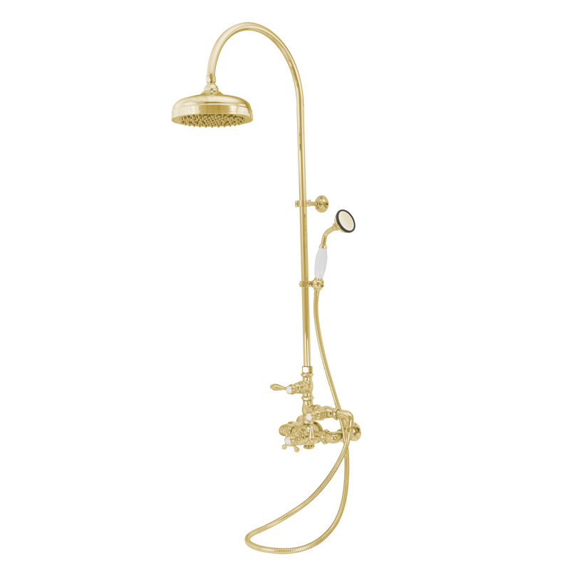 Exposed Thermostatic Shower System 36" Wall Mounted with 1.75 GPM Handshower and Lever/Cross Handle, Supercoat Brass