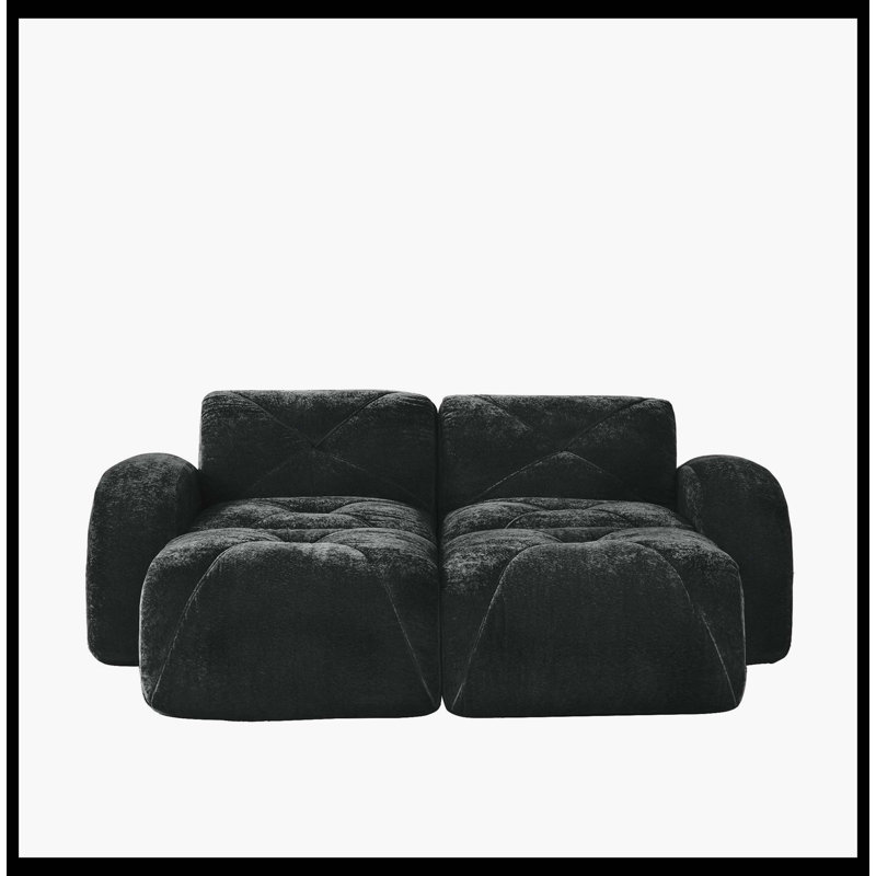 Canapé désossé en forme de U, tissu de velours doux, conception touffetée, éponge haute densité 32D, aucun assemblage requis, fond ergonomique, conception antidérapante, repose-pieds mobiles pour les chambres à coucher, noir