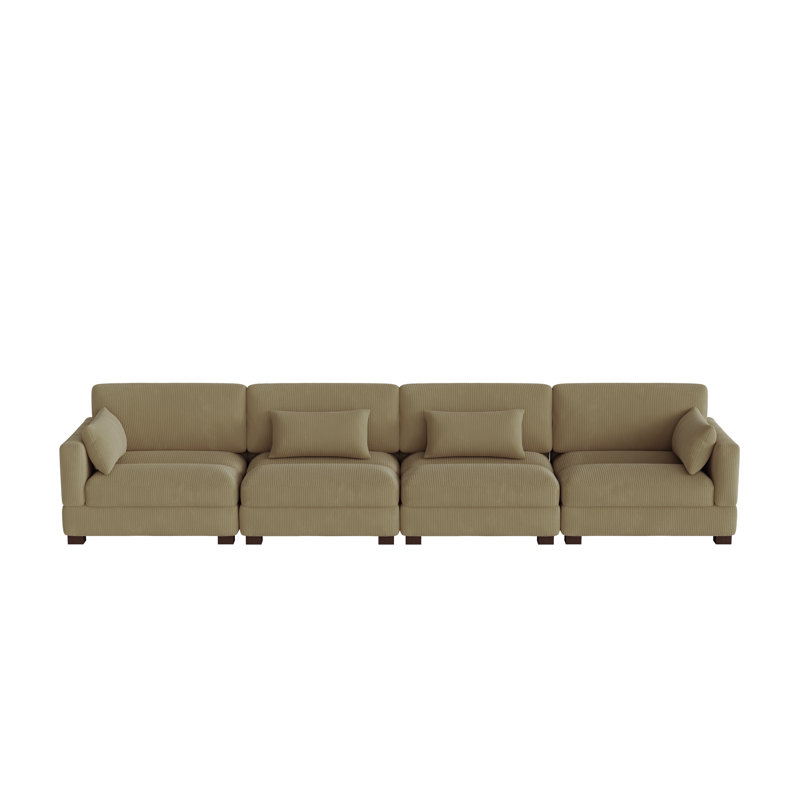Maelina 4 - Piece Upholstered Camel Corduroy Modular Sectional Sofa with Pillow Back and Solid Wood Legs, Camel Corduroy