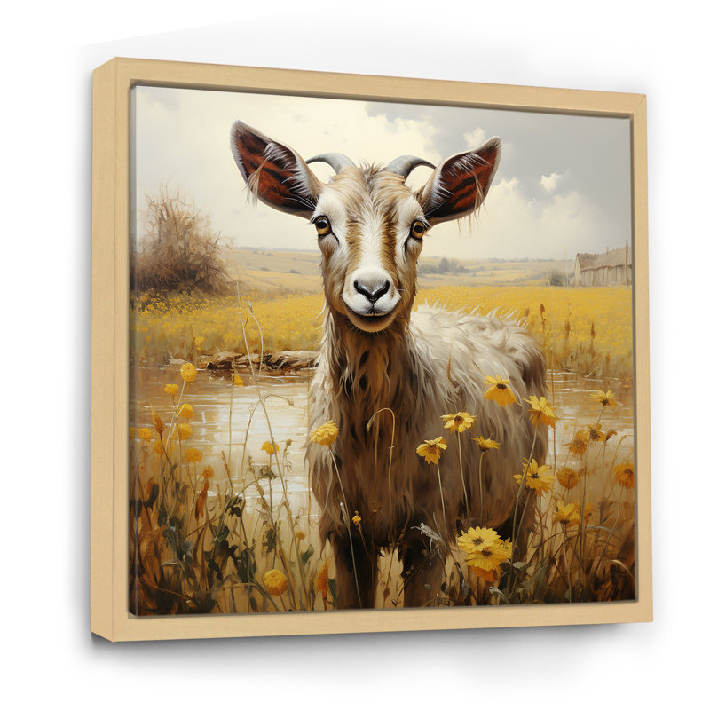 " Meadow Goats Glee ", 30" H x 30" W x 1" D, Natural Floater Framed