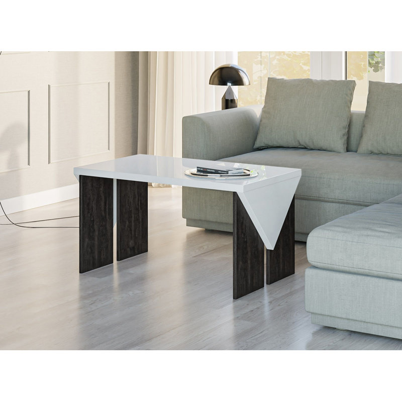 Trip Solid Coffee Table with Storage, 50cm H x 90cm W x 60cm D, White Gloss Top/Charcoal Base