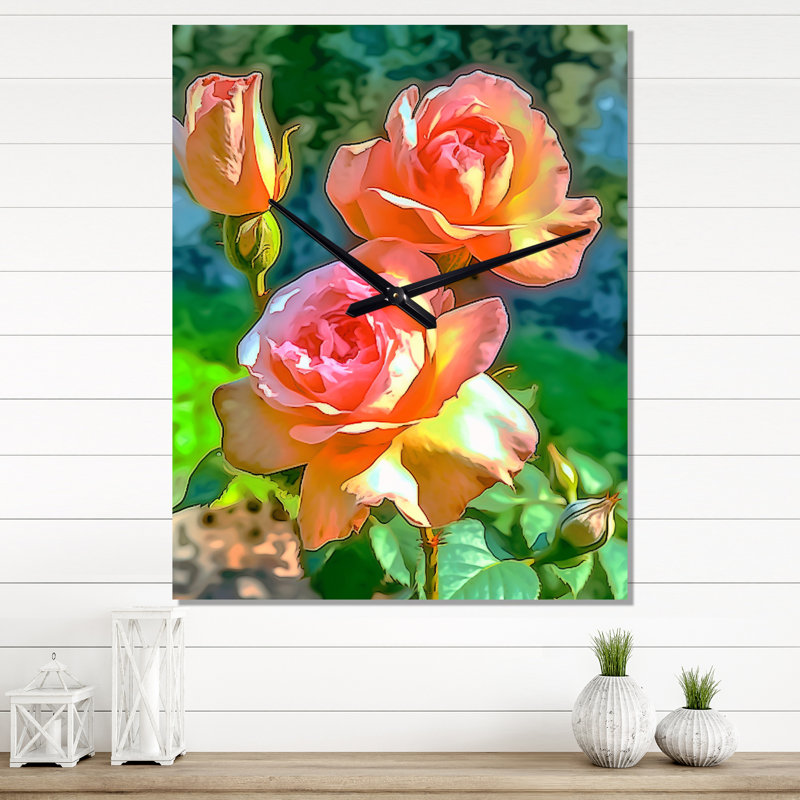Horloge murale «Blossoming roses roses en fin d'après-midi soleil I», Très grand