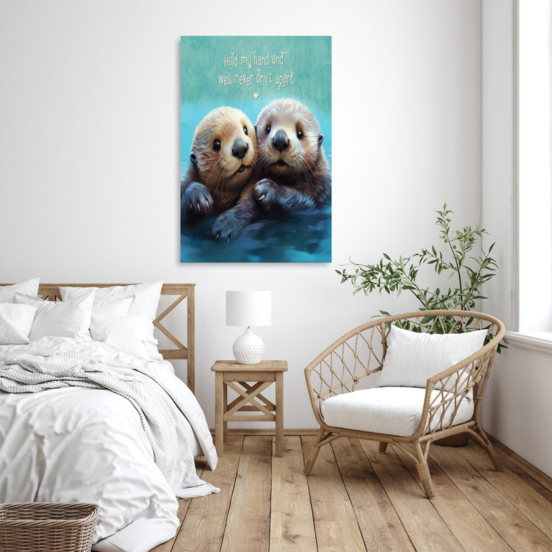 «Otters Hold My Hand», reproduction d'art graphique sur toile tendue, H 14 po x l 11 po x P 1,25 po