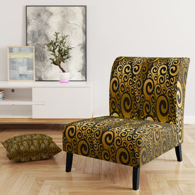 Gold and Black Swirl I - Mid-Century Velvet Upholstered Slipper Chair