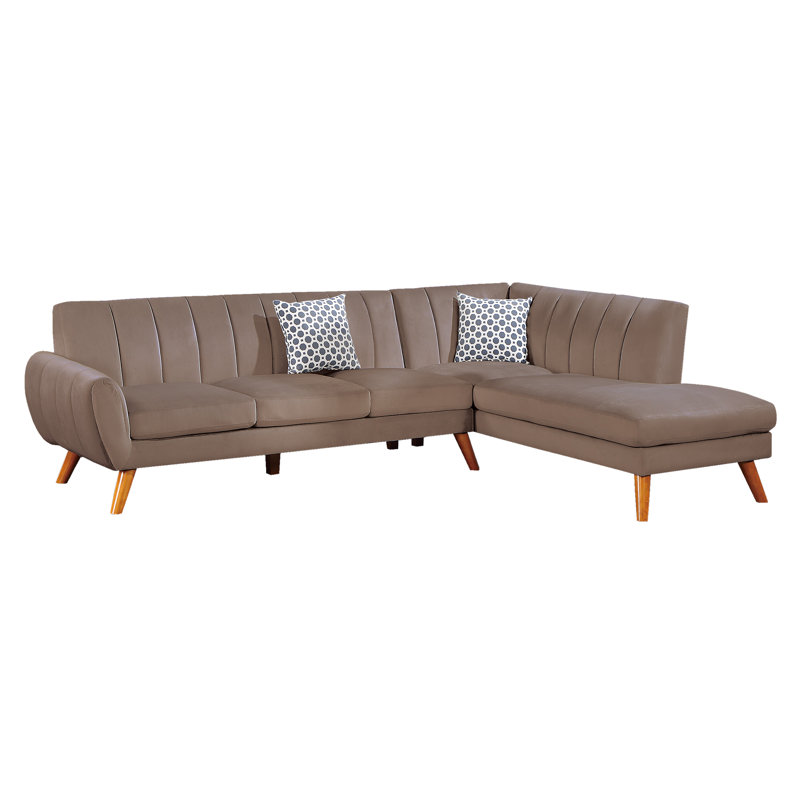 Light Brown Faux Leather Tufted Two-Piece Sectional Sofa