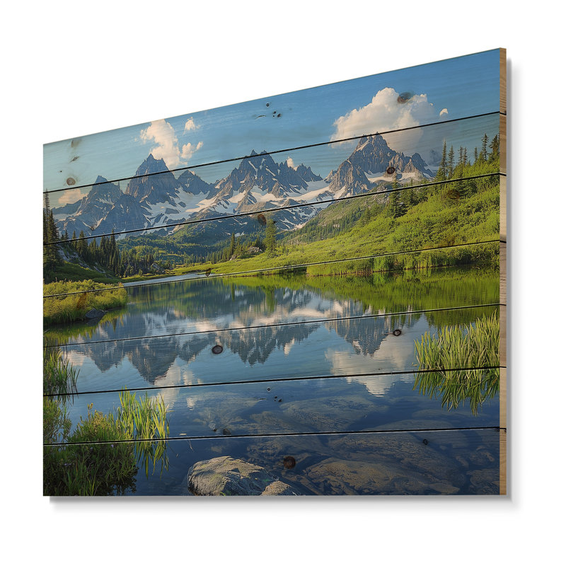 Décorations murales en bois Mountain River Reflections In Rocky Mountains I - Paysage de montagne