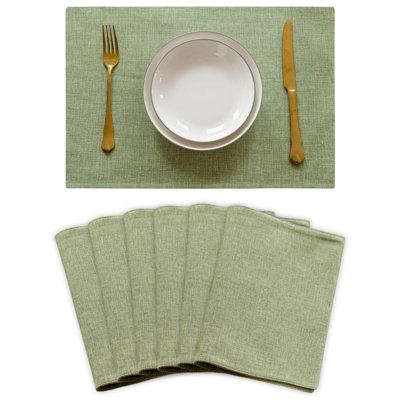 Green Placemats Set Of 6 Washable Place Mats Heat Resistant Table Mats Sage Placemat For Kitchen Dining Plate Tables, Green