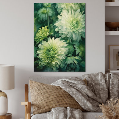 Chrysanthèmes verts et blancs Melody II - Décoration murale florale en métal