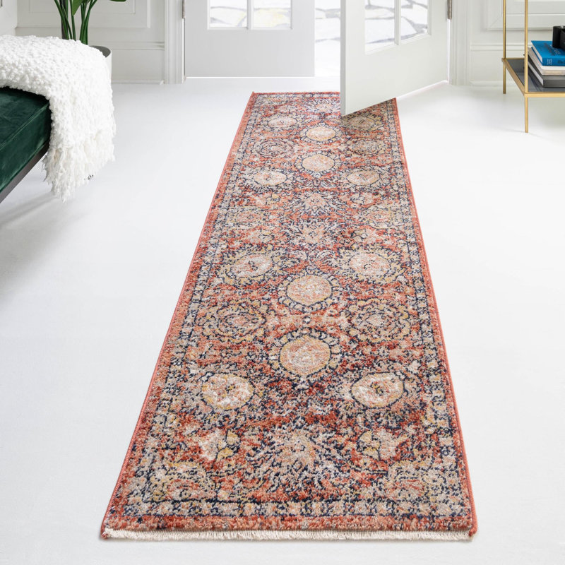 Tapis rouge brique Akira, Tapis de couloir 2 pi 7 po x 10 pi 2 po