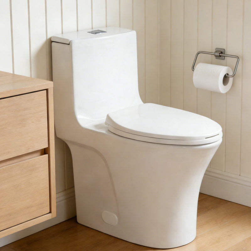 White Elongated Dual Flushing One-Piece Toilet  - 28.54 x 15.16 x 28.74