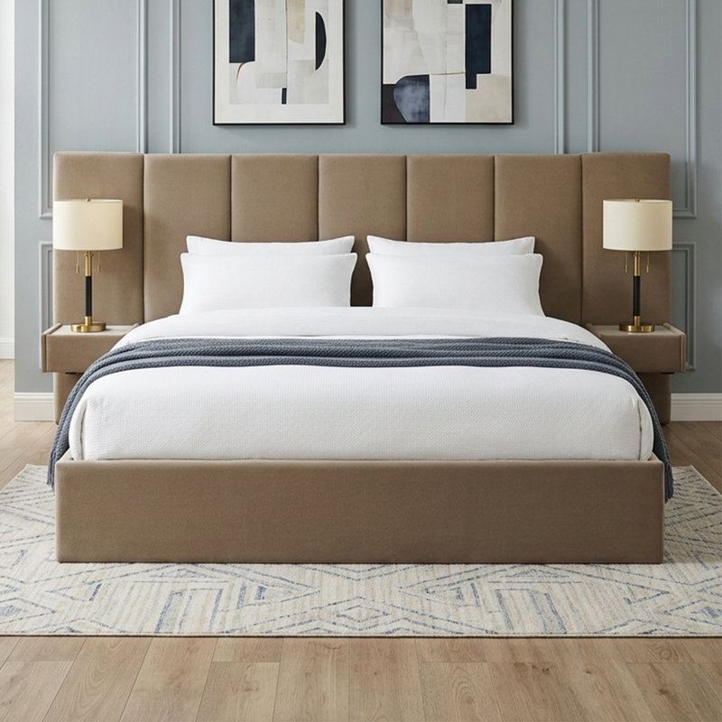 Iokaste Upholstered Lift Storage Bed Frame with Hotel-Style Headboard, Queen Size & King Size Bed Frame, Sprung Slats, Velvet Headboard and Drawers, Gas Lift Hydraulic Support, No Box Spring Needed