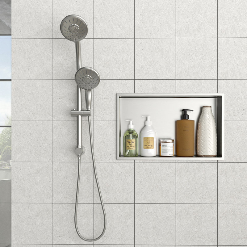 Brushed Nickel Stainless Steel Wall Niche with Anti-Water Slope