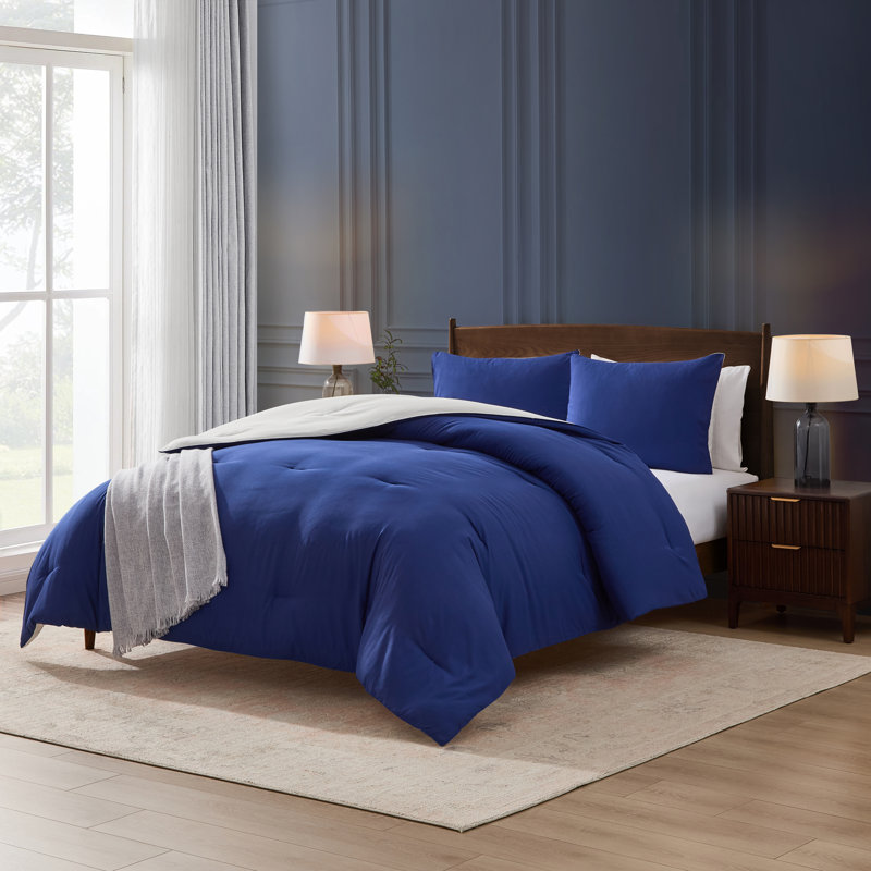 Ultra Soft Modern Reversible 3 Piece Comforter Set, Blue Gray/Warm Beige, Full Comforter + 2 Standard Shams