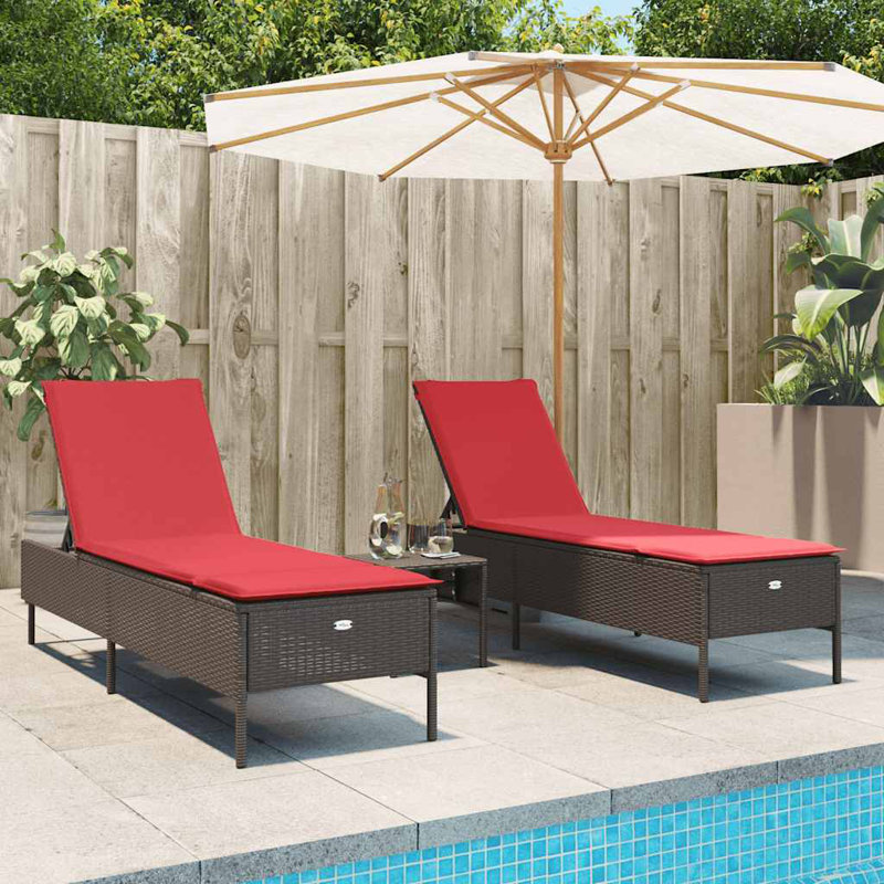  Patio Sun Lounger Set Brown, Red, Red, Brown