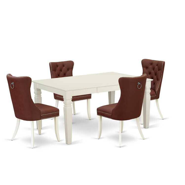 Ensemble de salle à manger rectangulaire en bois massif avec plateau papillon, Blanc, Brun