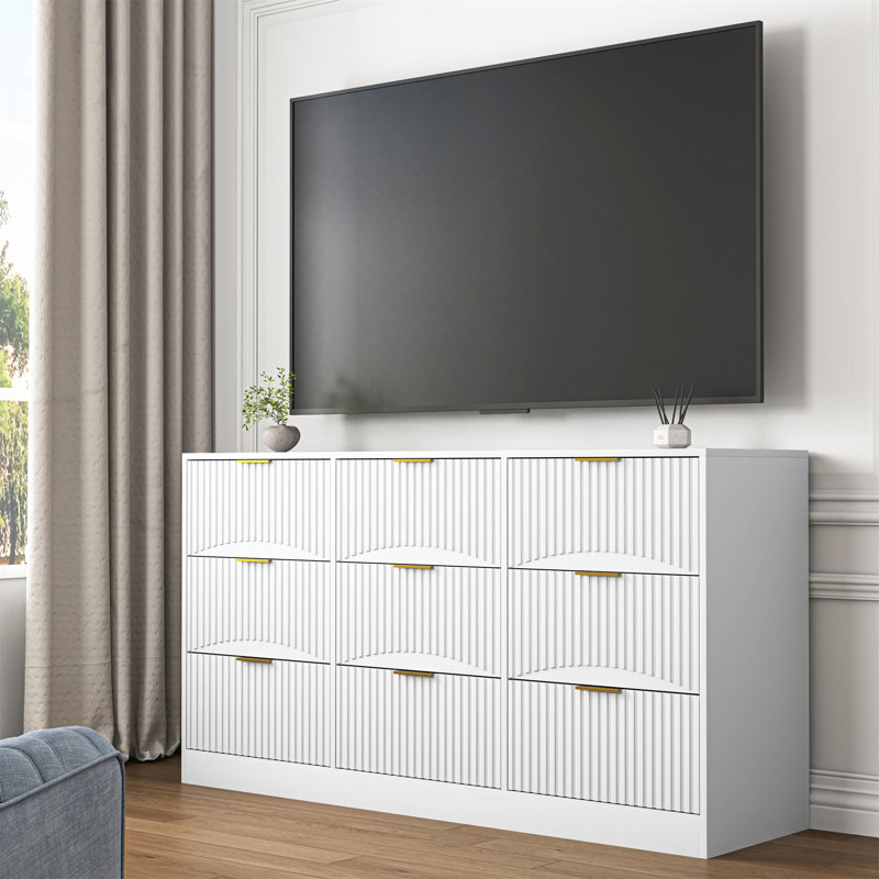 Commode 9 tiroirs blanche, Blanc