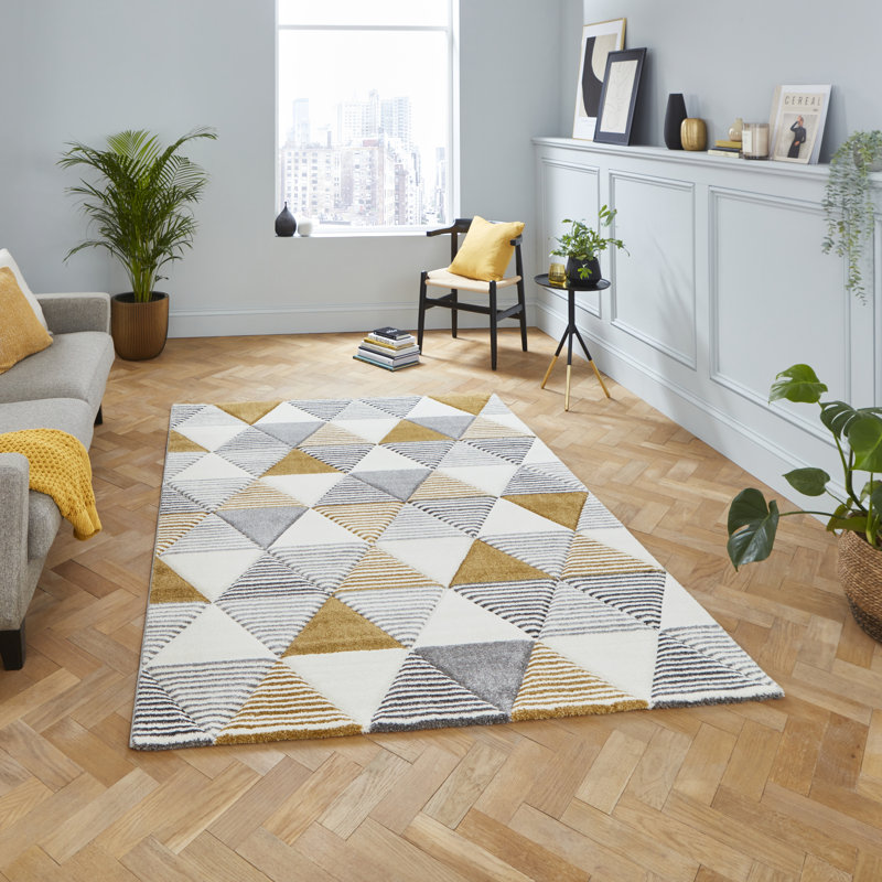 Machine Woven Grey/Yellow Rug, Rectangle 120 x 170cm