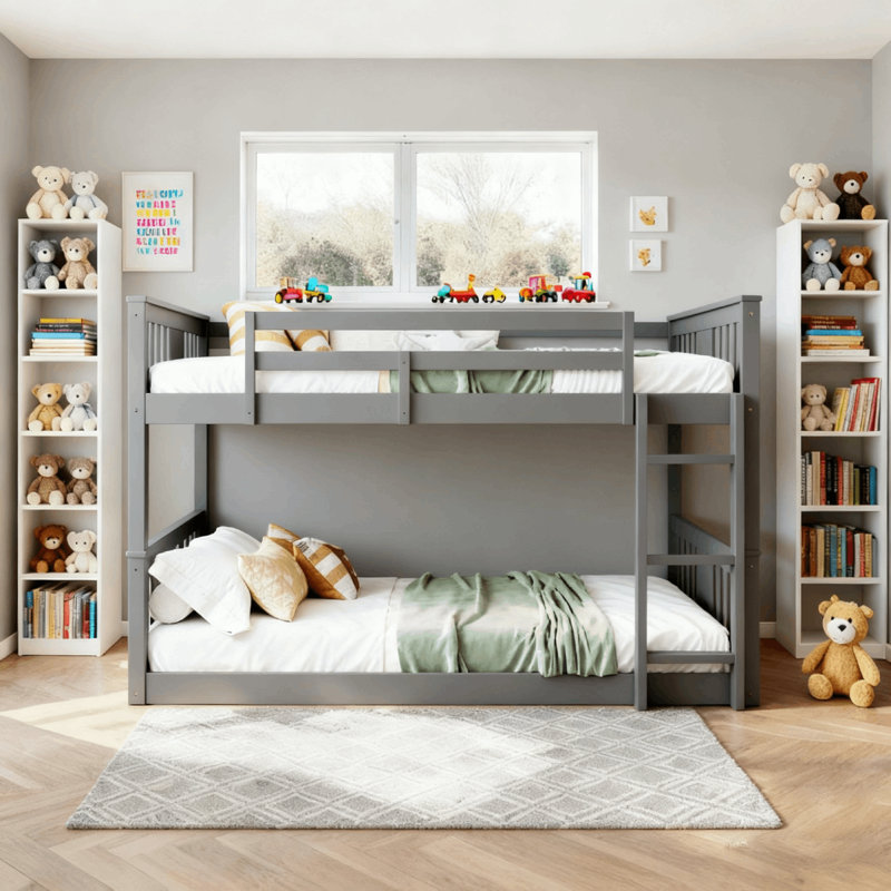 Low Bunk Bed, Gray