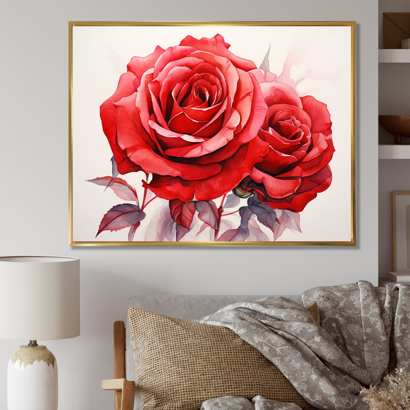 Red Roses Resson sur toile, H 34 po x l 44 po x P 1,5 po, Cadre flottant doré