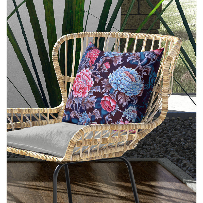 Indoor / Outdoor Floral Square Cushion, Blue/Brown/Pink, 51cm H x 51cm W