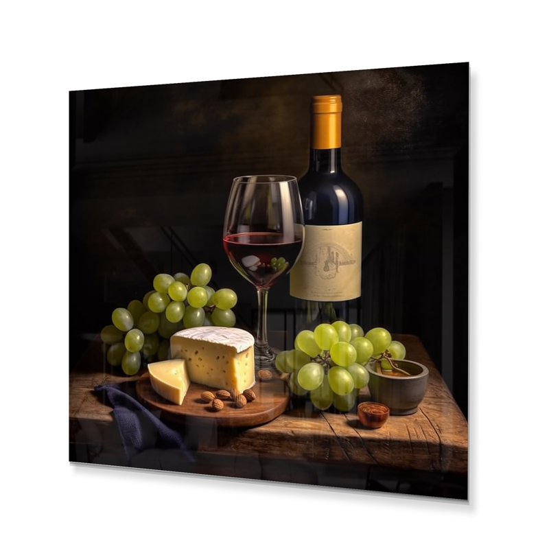 «Gourmet Wine and Cheese Perfection IV», reproduction de vin et de champagne sur métal, H 16 po x l 16 po x P 1 po