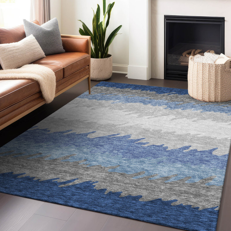 Premium Machine Washable Tweedy Navy Rug, Rectangle 9' x 12'