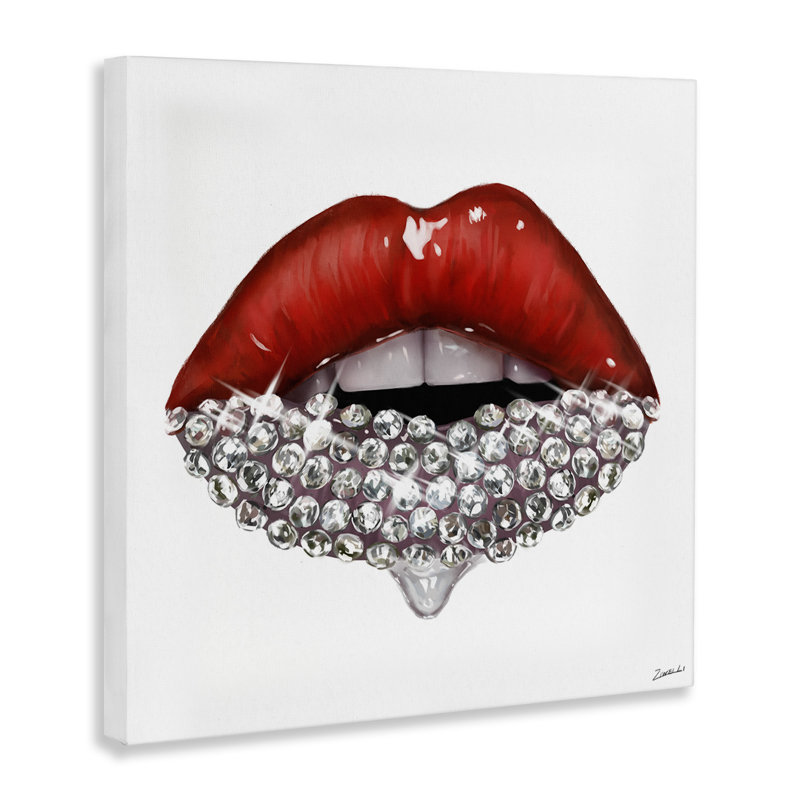 Red Glam Lips avec des pierres cosmétiques scintillantes par Ziwei Li - impression, H 12 po x l 12 po