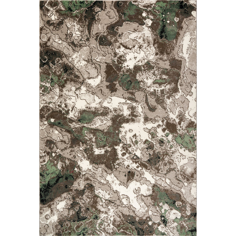 Tapis abstrait blanc / vert Noemy, Rectangle 3 pi 5 po x 5 pi 5 po