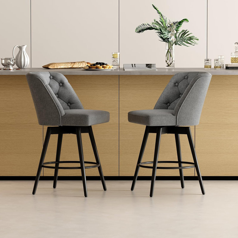 Tabouret de bar pivotant à 360 ° à hauteur de comptoir, tissu performance rembourré avec dossier, ensemble de 2, cuisine moderne et sièges de salle à manger
