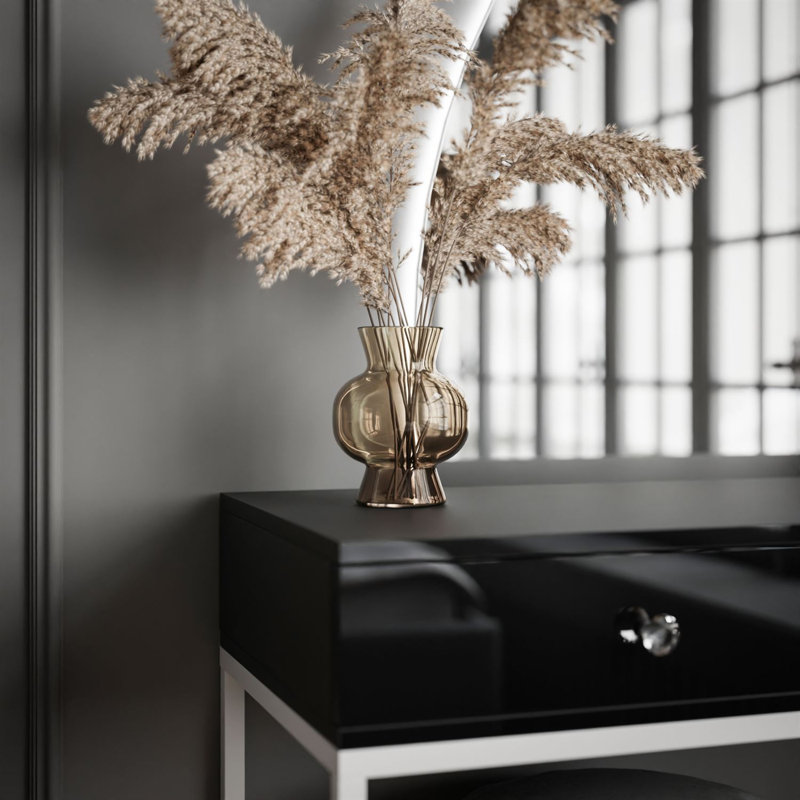 Brilen Dressing Table with Mirror, White/​Black High Gloss