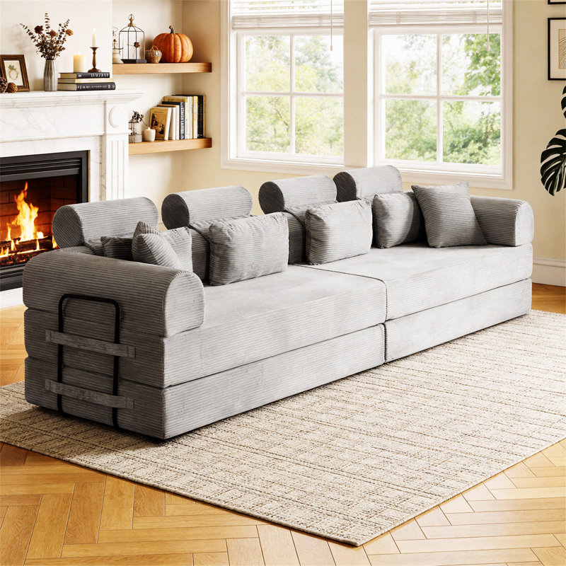 Canapé modulaire en L Boneless, Gris clair
