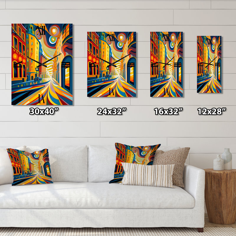 Dynamic Cityscape In Retro Colours II - City Buildings Very Wall Clocks, Extra Large