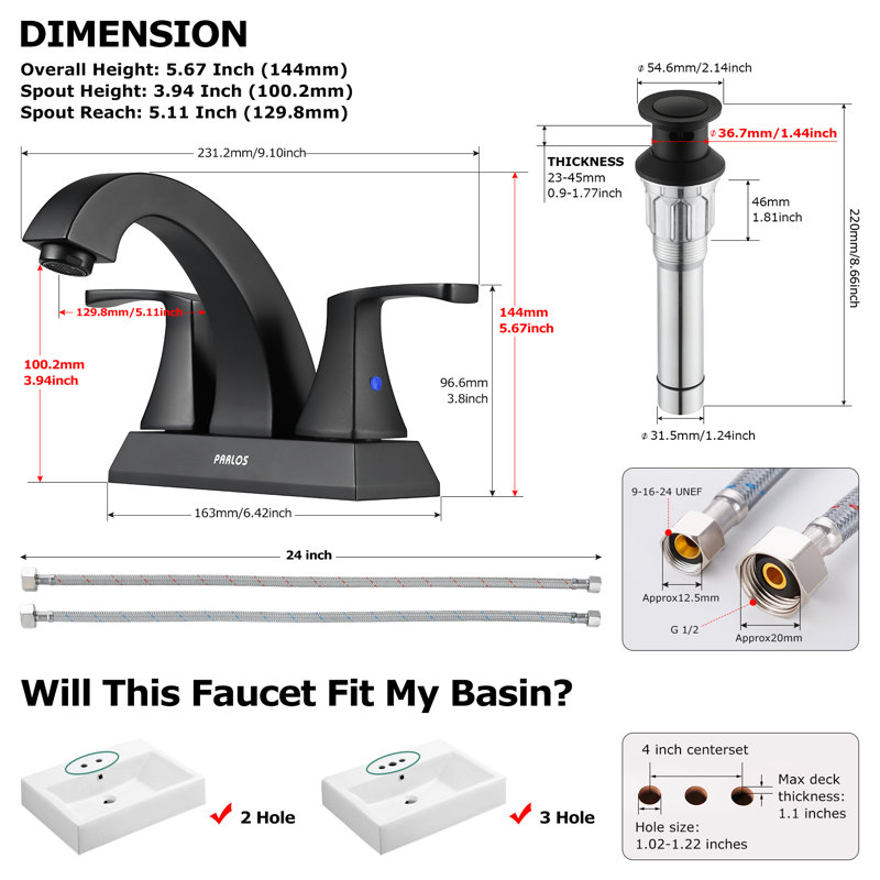 Centerset 2-Handle Bathroom Faucet with Drain Assembly, Matte Black