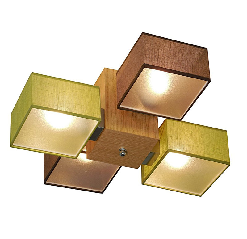 Miranda Semi Flush Mount, Natural oak wood, Brown/Green, translucent