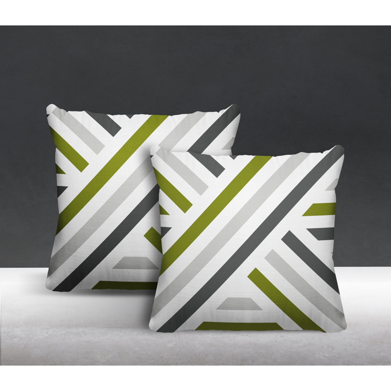  Coussin décoratif intérieur / extérieur à rayures, L 15 po x H 15 po, Chartreuse