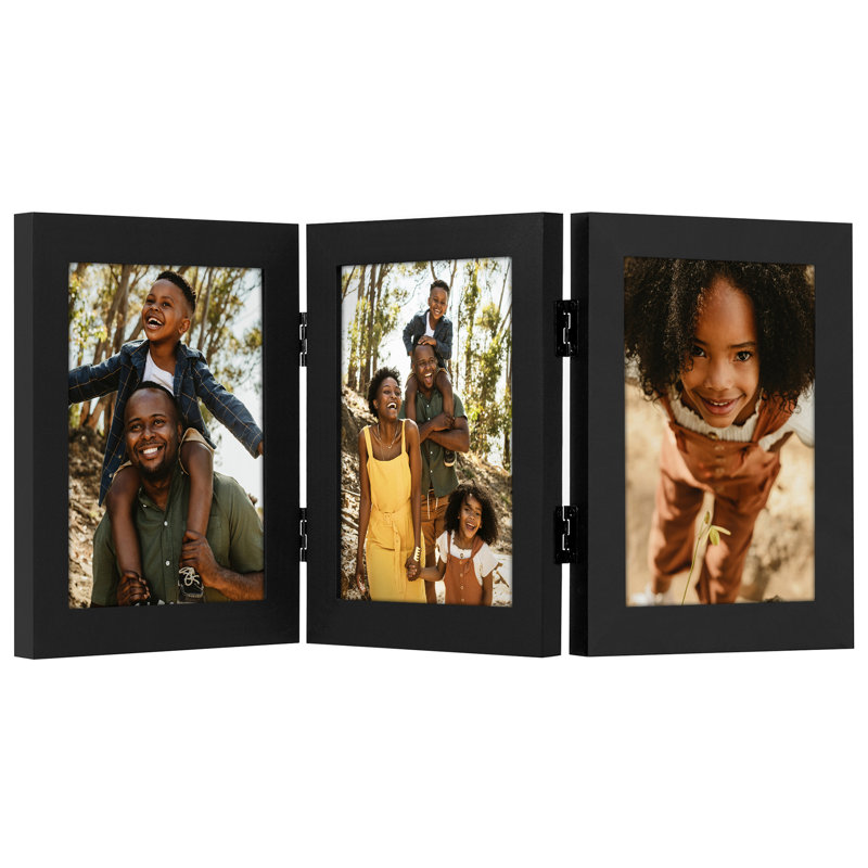 Cadre photo pliable Merranda pour afficher 3 photos à la fois - Noir, 4 po x 6 po