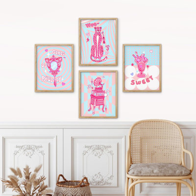 " Pink Mirror Drink Tiger Collages Shapes Patterns " 4 - Pieces