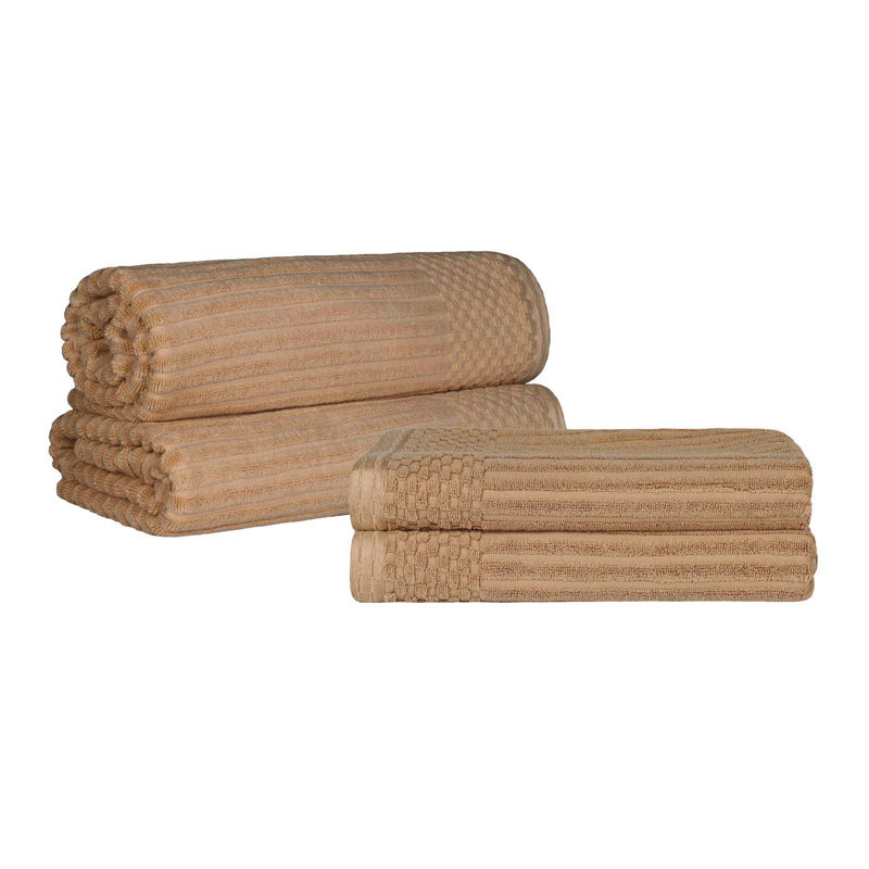 Ribbed Cotton Absorbent Heavy Weight 2 Pc Bath Sheet and 2 Pc Bath Towel Set, Coffee