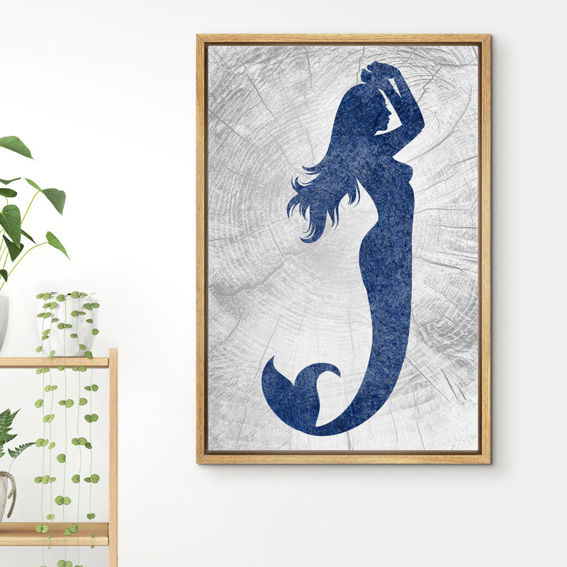 «Mermaid With Hands Raise Contre Graphite» - Reproduction sur toile flottante, H 24 po x l 16 po x P 1,5 po, Encadrement brun