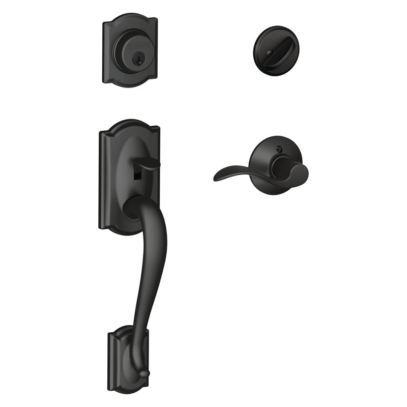 Ensemble de poignées Camelot avec pêne dormant, levier de porte décoratif et rosette, Noir mat, Gauche